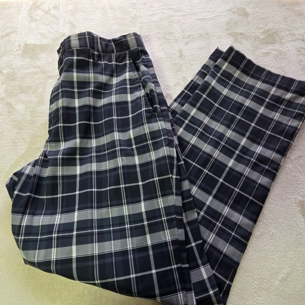 Hollas Men's Size 32 Performance Black Grey Plaid Flat Front Golf Pants 32x29.5"